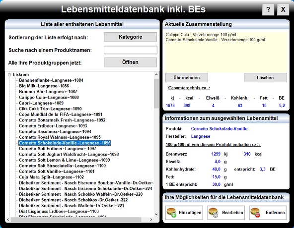 SugarBook mit BE-Tabelle